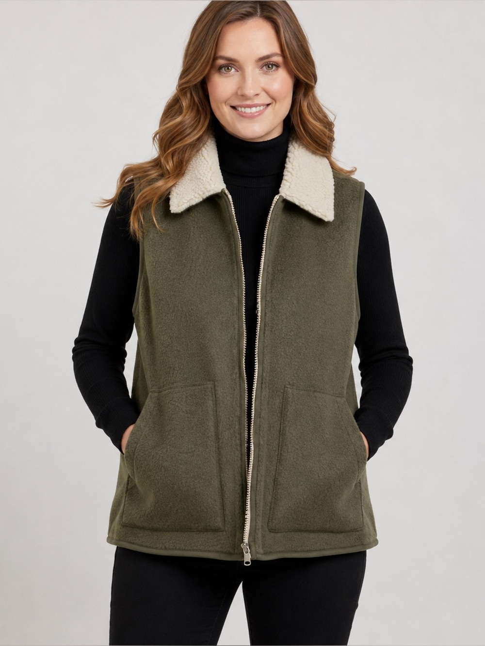 Sanctuary Sherpa Lined Vest In Olive Green